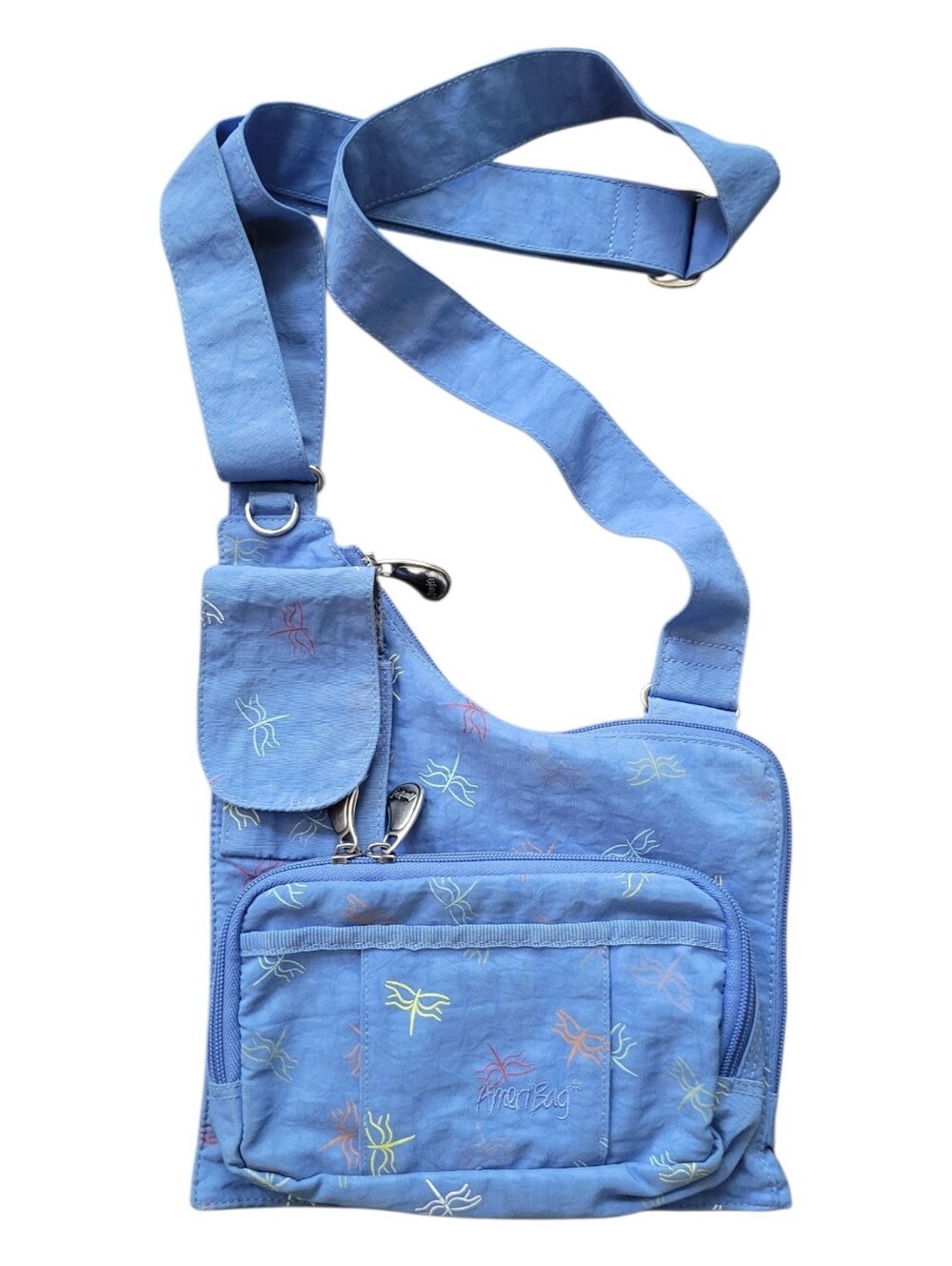 AmeriBag Crossbody Bag Blue Dragonfly Print Nylon Sling Purse Travel Hiking